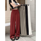 kamames Summer New High Waist Drooping Wine Red Wide-Leg Suit Pants Women's Straight-Leg Pants High-Grade Loose Figure Flattering Mopping Pants