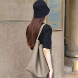 KAMAMES The Row Large-Capacity Bucket Bag Genuine Leather Lychee Pattern Tote Bag New Therow Shoulder Bag for Class Commuting