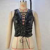 women's clothing popular new  style solid color corns strap PU leather sleeveless small vest women's top wholesale