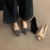 2025  retro flat-soled single shoes women's autumn and winter new outer wear warm plush shoes big bow plush cotton shoes