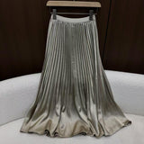 2025 spring and summer new minimalist and thin solid color pleated skirt