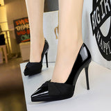 2025 8366-3  style waterproof table patent leather high heels bow temperament women's shoes shallow mouth pointed head super high heel single shoes