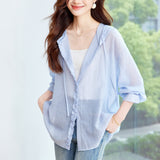Cotton cocoon, sunscreen clothes women's  summer new tulle cardigan shirt with hooded casual jacket
