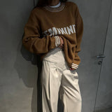 2025 New color contrasting collar letter lazy wind sweater trendy brand design sense contrasting color autumn and winter sweater women's wholesale customization