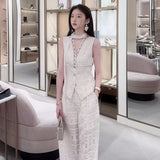 summer wear a complete set of high-end sense, unique and beautiful light luxury hollow V-neck vest, trousers set N4031