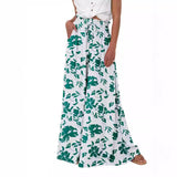 kamames New Women's High Waist Wide Leg Pants Casual Casual Wide Leg Pants Floral Solid Color Beach Pants with Pockets