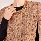 Autumn and winter  new high-end heavy industry sequined neckline bead design flower jacket cape women MX129
