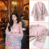 New new Chinese style bead embroidery heavy industry sequins thin coat light luxury celebrity temperament top M4105