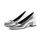 2025 5299-A9 medium heel thick heel Mary Jane shoes women's silver square buckle single shoes women's 2025 autumn new square head high heels