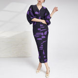 2025 High-quality women's clothing fashion dress women's spring and summer new printed bat sleeves to cover the belly and look thin and elegant long dress