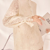 Spring national style lace design shirt women's  new Chinese retro lace stand-up collar long-sleeved top MZ060