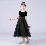 Kamames  European and American Foreign Trade Black Piano Performance Wear Host Small V-neck Slim Princess Recite Violin Girl's Dress