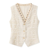 summer wear a complete set of high-end sense, unique and beautiful light luxury hollow V-neck vest, trousers set N4031