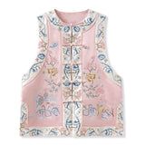 High-end national style vest popular autumn round neck heavy industry embroidery acetic acid new Chinese buckle coat female M7089