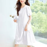 Cotton cocoon, blue bubble sleeve dress women's  summer new loose and thin design niche thin skirt