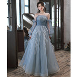 Bel canto solo performance suit student art test dress Mori host evening dress high-end light luxury niche blue