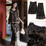 New Chinese style women's clothing  new temperament light luxury beads embroidered skirt vest two-piece set women's N4079