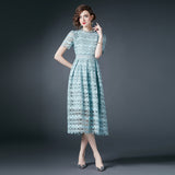 Popular trade women's clothing light luxury high sense fashion and thin hollow water-soluble lace medium and long dress