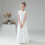 Kamames  Direct Selling Girls' Dress White Gauzy Dress Children's Piano Orchestral Instrumental Performance Suit Poetry Recitation Performance Dress