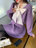 2025 popular autumn and winter loose long-sleeved temperament silver silk long-sleeved bow solid color knitted sweater sweater 25200