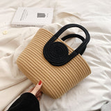 KAMAMES New Woven Bag Simple Back Shape Straw Handbag Crossbody Vacation Cotton String Commuting Women's Tote Bag