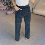 2025 street style design sense full diamond straight jeans women's spring and summer high waist versatile pants women's denim wholesale
