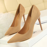 2025 9511-1  style fashionable simple thin heel super high heel shallow mouth pointed suede thin sexy nightclub women's single shoes