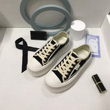 kamames Classic Style Mid-Ancient Canvas Shoes  New Low-Top Lace-up Internet Celebrity Biscuit Shape Shoes Color Matching round Head Thick Bottom Women's Shoes