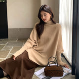 2025 Thirteen Lines popular Autumn and Winter New ins Temperament Turtleneck Knitted Sweater Cloak Versatile Sweater Women 25128