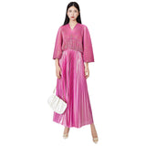 2025 Large size dress women's high-end bronzing loose  Popular trade bat sleeves slim pleated skirt long dress