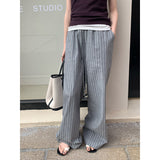 2025 THE MIND linen cotton strappy striped casual pants 2025 summer new Korean drape wide-leg trousers T263