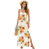 Hot Casual Summer  Women's Sunflower Printing Slip Dress European and American Sexy Suspender Skirt