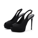 2025 1688-C Sexy temperament Fish mouth thin heel high heel empty sandals women's not tired feet waterproof table suede high heels