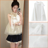 Summer new mesh sequined lace-up top light luxury high waist lace mezzanine design temperament set M6117