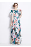High-end  dress women's popular new design printing strap waist long chiffon vacation skirt