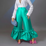 kamames Am220521 High Waist Loose Design Ruffles Wide-Leg Bell-Bottoms High Waist Flare Pants