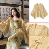 New Chinese style chiffon thin top women's new temperament high-end outer long-sleeved loose coat M7091