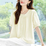 Cotton cocoon, large size short-sleeved shirt for women