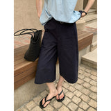 2025 THE MIND Korean version of simple cropped pants women's 2025 summer versatile wide-leg casual pants (with belt) T5003X
