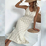 2025Popular,  popular summer new beach skirt women solid color sexy knitted beach bikini swimsuit blouse sunscreen clothing