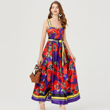 Popularan Station  spring and summer catwalk new high-end suspender printing long dress dress slim dress women