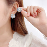 2025 Popular,  and the United States in the summer of 2023 new earrings slightly inlaid with blue zircon silver needle earrings multi-layer three-dimensional flower stud earrings