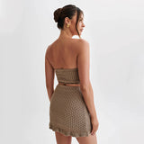 2025popular summer new beach women's solid color sexy knitted beach bikini swimsuit blouse sunscreen set