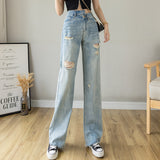 kamames Cross-Border Foreign Trade Ripped Jeans for Women Wide Leg Straight Wide Loose Summer Thin New Retro Draping Irregular Mop