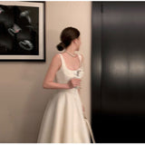 2025 Going out light wedding dress  simple satin Hepburn style certificate registration small white dress waist suspender dress dress