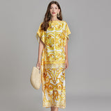 Popular trade women's clothing popular summer new product gold printing large size loose dress bat straight skirt
