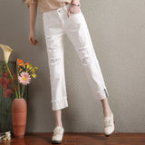 kamames New Cropped Pants Ripped Jeans for Women Loose Wide-Leg Straight Pants Summer Casual Outdoor Trousers for Women