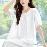 Cotton cocoon, large size short-sleeved shirt for women