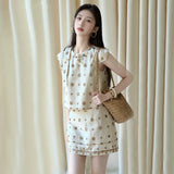 Thousand gold wind suit women's  summer new  beaded sleeveless vest design high waist skirt N4050