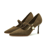 2025 811-B1 Sexy pointed stiletto high heels for women's winter 2025 new one-word suede pearl high heels for women
